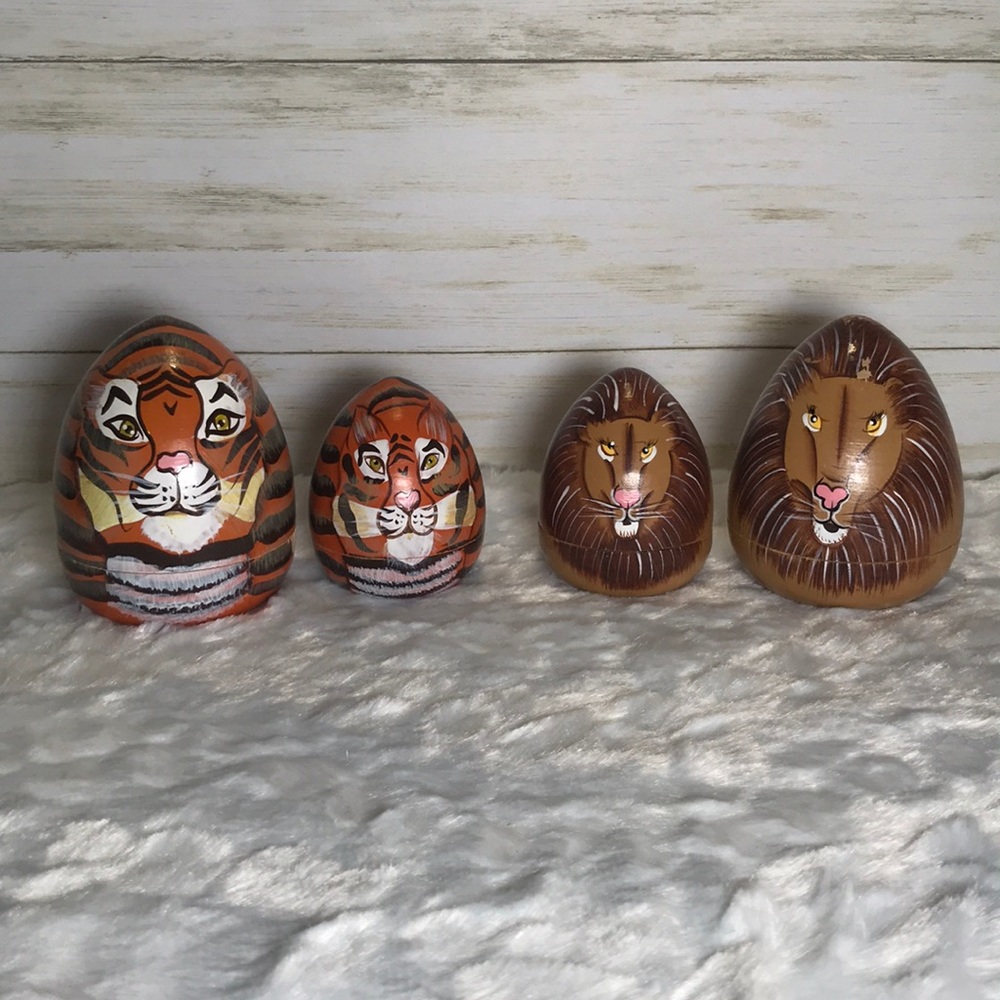 Nesting dolls tiger lion hand painted Babushka